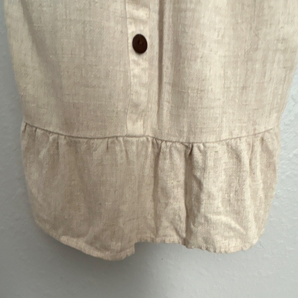 Monteau Beige Linen Blend Sundress S Button Front Ruffle Strap Knee Length - Picture 6 of 11